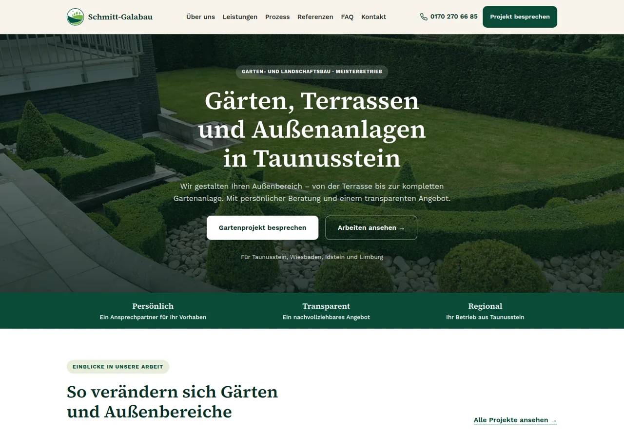 Neuer Website-Entwurf für Schmitt GaLaBau mit Gartenmotiv